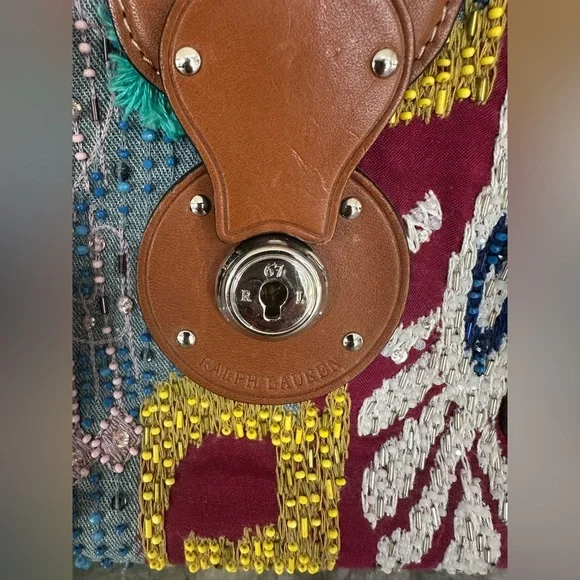 Ralph Lauren MINI SOFT RICKY EMBELLISHED TOP HANDLE BAG IN NAVY MULTI NWT - Picture 10 of 10